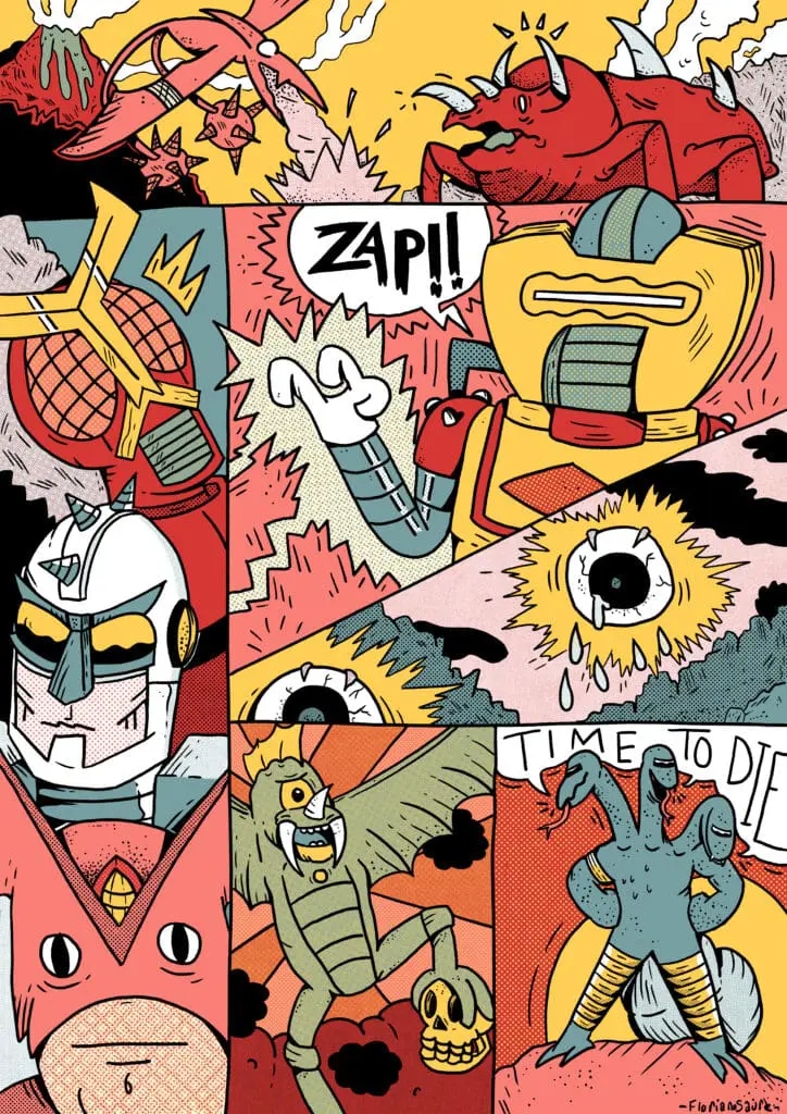 des monstres kaiju qui se battent sur des collines desertiques 