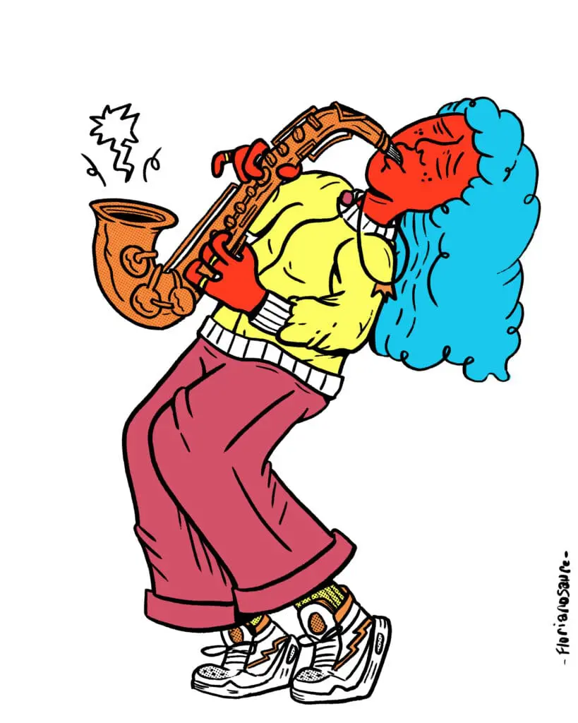 une dame joue du saxophone