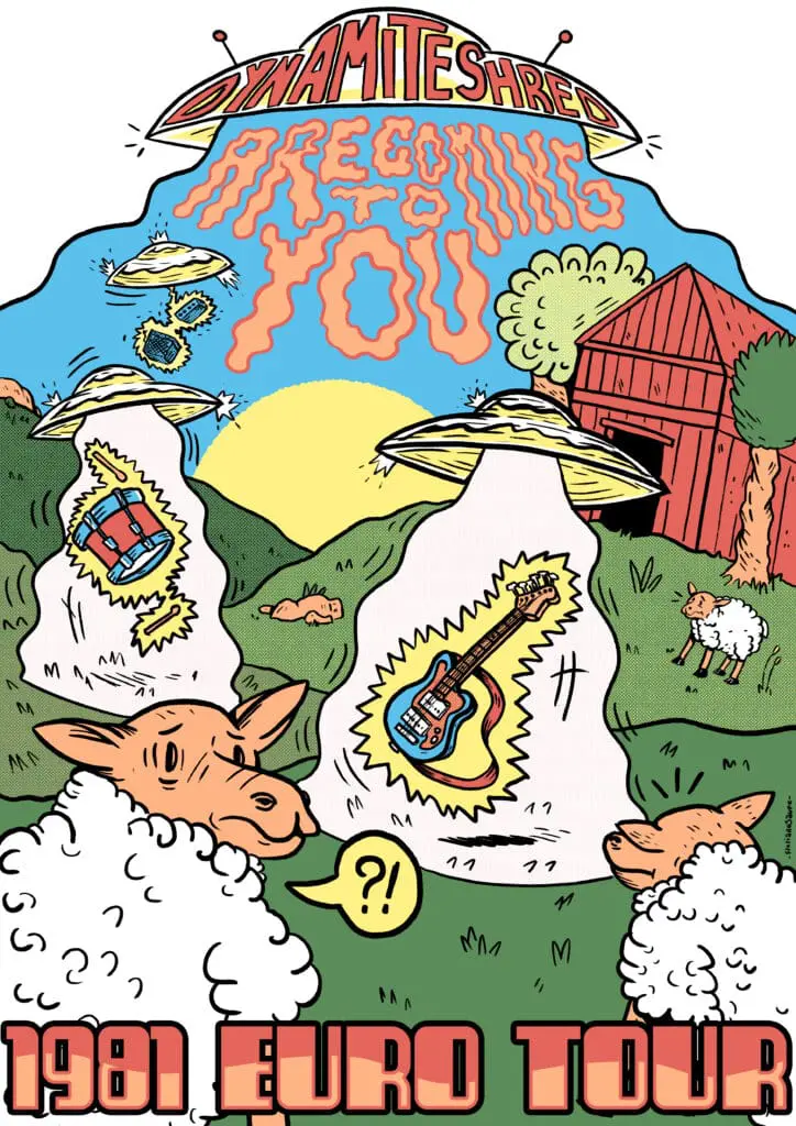 des moutons observant des soucoupes volantes