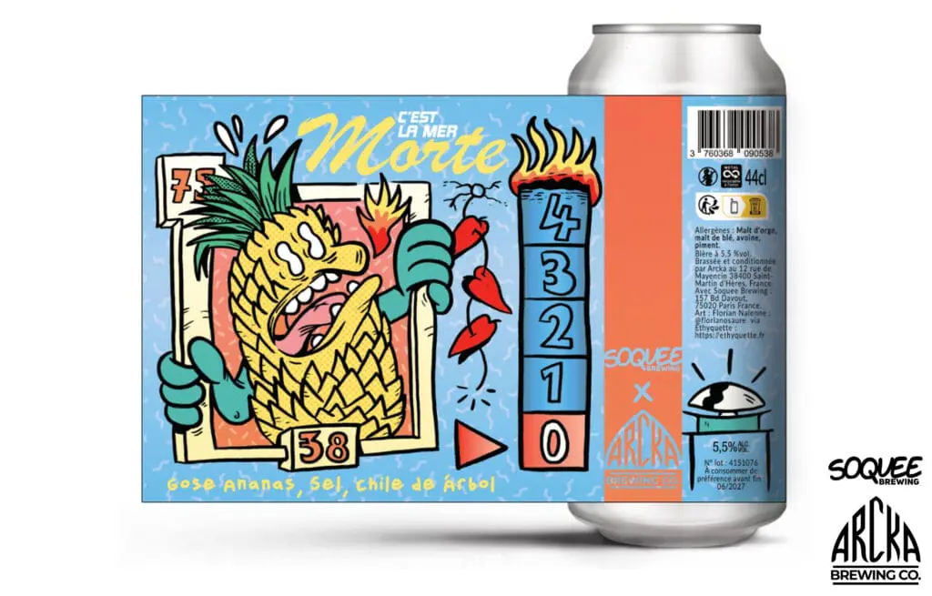 étiquette de bière avec un ananas qui a mangé trop de piment